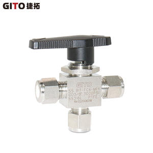 Robinet à bille trois voies en acier inoxydable intégré 3000 PSI avec raccord de compression pour instruments, OD3/8 pour milieux gazeux - Product Image 2