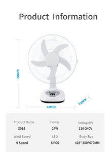 16 Zoll Wiederaufladbarer Tragbarer Tischventilator 9-Stufen 6V AC/DC <span class=keywords><strong>Solar</strong></span> Schreibtischventilator Wiederaufladbarer Kunststoff-Tischventilator LED-Licht Hotels - Product Image 6