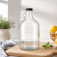 Bouteille en verre transparente de 1 gallon (4L) avec poignée et bouchon à vis, pour vin, fermentation, boissons, personnalisable avec logo – Vente en gros