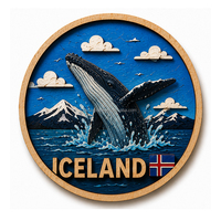 Imán de nevera de madera con sublimación de recuerdo de Puffin Djupivogur, Islandia, ciudad costera, logotipo personalizado, imán de nevera de madera de 3 capas