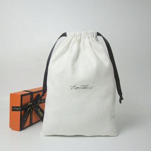 High Quality Custom Logo Printed Twill Cotton Gift Cosmetic Packaging Pouch White Cotton Drawstring Bags - Product Image 1
