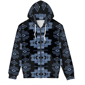 سترات بغطاء رأس بسحاب طباعة أزتيك الغربية ، سترات بغطاء رأس برباط وسحاب وأكمام طويلة ، ملابس مطبوعة حسب الطلب - Product Image 4