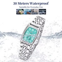 REWARD Montre pour femme élégante de luxe, rectangulaire, étanche, lumineuse, en acier inoxydable, à quartz