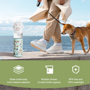 2024 nouveau ODM 2 en 1 bouteille d'eau pour animaux de compagnie en acier inoxydable chien alimentation bouteille d'eau avec <span class=keywords><strong>bol</strong></span> pour chien détachable pour activité de plein air - Product Image 5