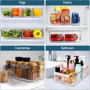 Transparent Plastic Rectangle <b>Kitchen</b> Pet Food <b>Storage</b> <b>Box</b> Bins Stackable Refrigerator Fridge Organizer Set with Handle - Product Image 5