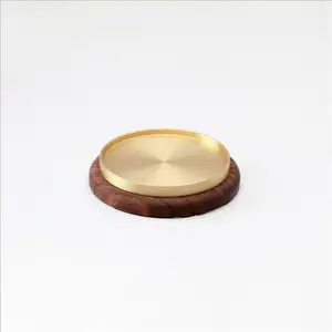 Maxery Minimalist Classic Round Metal Brass Tea Cup Mat Brass+Wood Coaster Coasters Europe Style Cup Coasters