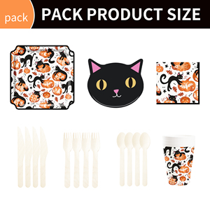 DAMAI New Black cat and Pumpkin Paper Plate Theme Disposable Paper Plates and Cups for Halloween Party Supply - Product Image 6