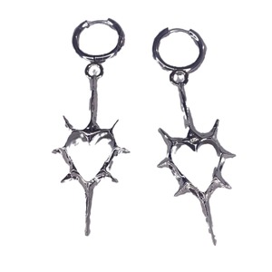 Boucles d'oreilles Cœur à épines creuses en acier inoxydable, style européen et américain, pour couple - Product Image 5