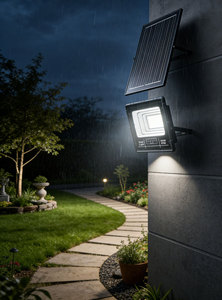 ไฟสปอร์ตไลท์ LED พลังงานแสงอาทิตย์ 300W 6000K IP66 ได้รับการรับรองมาตรฐาน CE Ra80 มุมลำแสง 120 องศา พร้อมรีโมทคอนโทรล ตัวเรือน ABS สำหรับให้แสงสว่างในสวน - Product Image 4