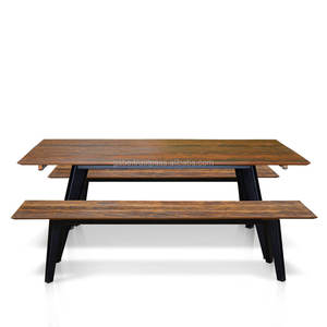 Elegant rustic wooden <b>bench</b> featuring durable solid iron <b>legs</b>, perfect for enhancing your patio with sturdy, timeless charm - Product Image 2