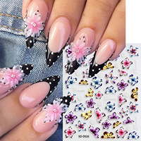 Autocollants pour ongles en forme de papillon et de fleurs en relief 5D, autocollants pour ongles floraux colorés, décorations pour ongles, vente en gros pour la manucure