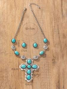 Parures de bijoux pour femmes, colliers ras-du-cou et ensembles de bijoux, style mode, ethnique, bohème, avec perles et pierres turquoise, inspirés de l'Éthiopie, l'Inde, le Mexique et l'Ouest - Product Image 3