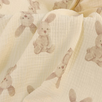 Tissu en mousseline de coton double gaze à motif ours en gros, respirant et léger pour couverture d'emmaillotage pour bébé, filles et garçons