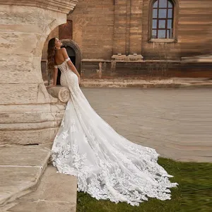 Ashley Carol sirena <span class=keywords><strong>vestidos</strong></span> de novia para mujer fuera del hombro espalda descubierta rebordear apliques vestido de novia Royal Train <span class=keywords><strong>Vestidos</strong></span> De Novia - Product Image 3