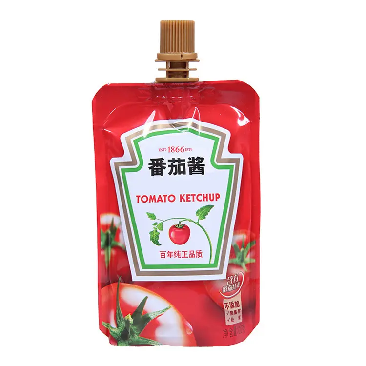 Emballage en plastique à pression de qualité supérieure pour barrière debout de qualité alimentaire Pochettes à bec pour sauce tomate ketchup Sacs en plastique de qualité supérieure