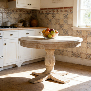 <span class=keywords><strong>Table</strong></span> de restaurant commerciale ronde en bois massif avec piétement sur pied, finition vieillie, pour café, <span class=keywords><strong>bistrot</strong></span>, salle à manger - Product Image 1