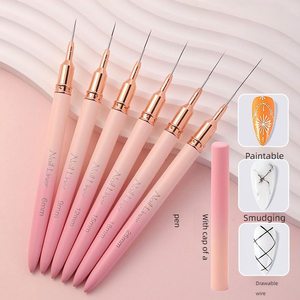 Pinceau à liner pour ongles 6 9 12 15 18 25 mm, manche métallique, poils en nylon rose, stylo à dessin pour rayures françaises et fleurs, outil de manucure - Product Image 3