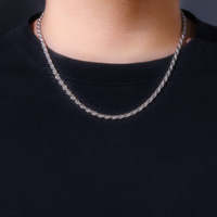 Collier Chaîne Corde Style Hip Hop en Argent 925, 4mm 5mm, pour Hommes et Femmes, avec Fermoir Moissanite VVS Iced Out, Chaîne Corde Torsadée