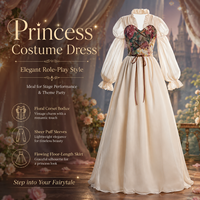 Robe longue à manches bouffantes et motif floral, style corset, couleur pastel, pour uniforme de travail, fête de jardin, mariage, banquet, hôtesse, personnel, personnalisable