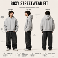 Fabricant de sweats à capuche zippés personnalisés 600 g/m² épais, unisexe, coupe ample, style streetwear, entièrement zippés, marque privée, OEM