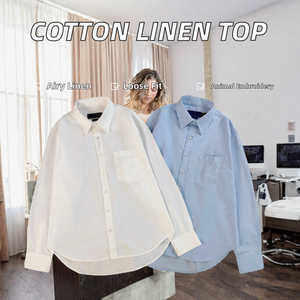 Camisa Casual de Otoño para Mujer, Algodón y Lino, Cuello Alto con Botones, Manga Raglán, Transpirable, Camisa de Negocios, Servicio OEM - Product Image 2