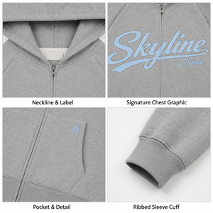 Sudadera con capucha personalizada de 400 g/m² con cremallera completa, algodón grueso, gris, manga raglán, estampado gráfico extragrande, sudadera premium de estilo urbano para hombre - Product Image 2
