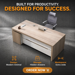 Scrivania Direzionale Herui di Lusso in Legno Chiaro, Moderna <span class=keywords><strong>e</strong></span> Componibile per Uso Commerciale - Product Image 1