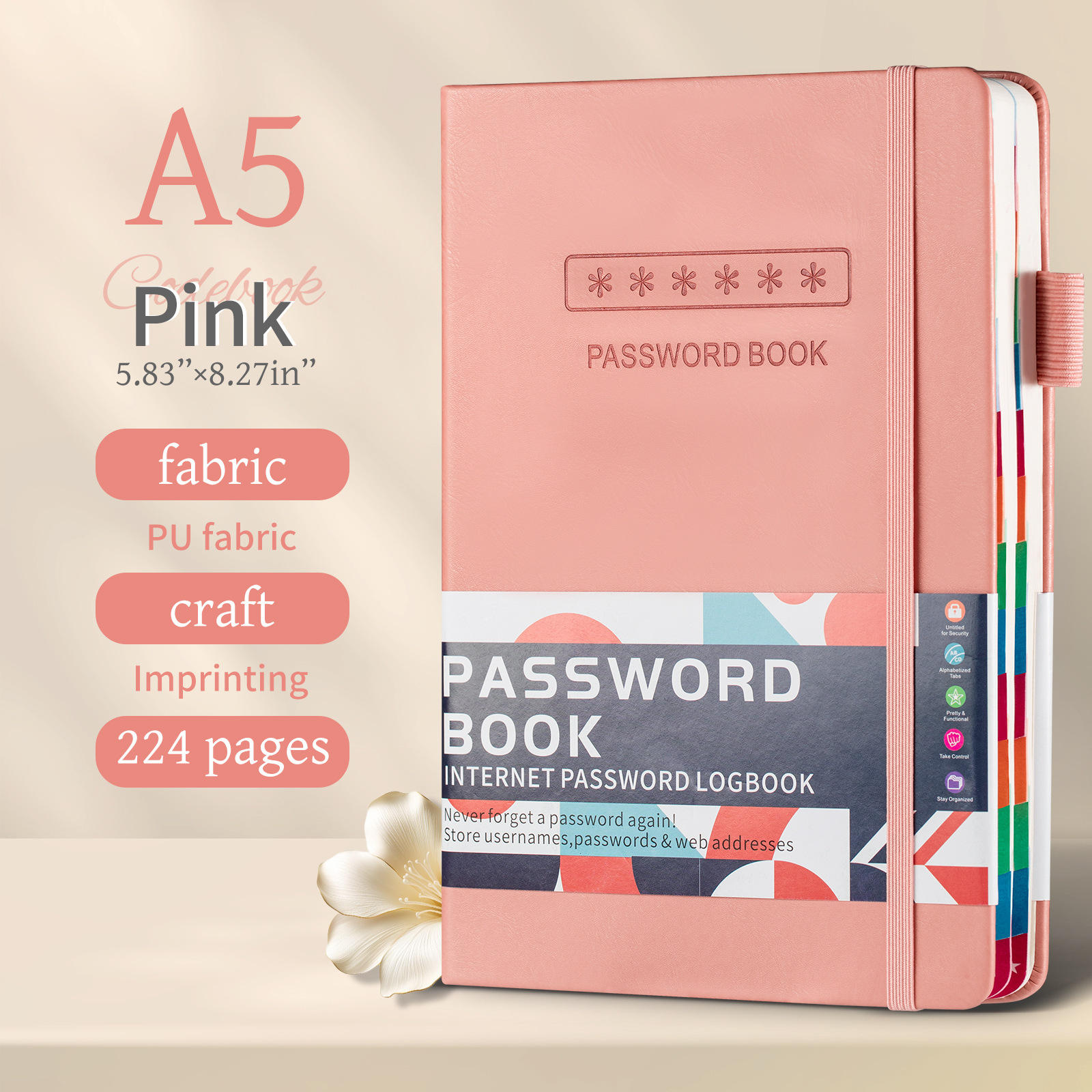 Livre à code A5/sangle rose