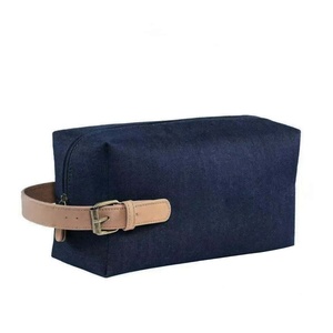 Denim Large Capacity Makeup Bag With Buckle Closure Travel Toiletry Pouch Minimalist Style Unisex Canvas Wristlet - Product Image 2