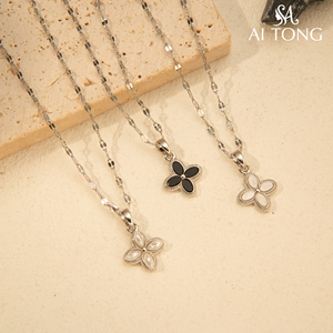 Collana di Design Classico a <span class=keywords><strong>Quadrifoglio</strong></span> in Acciaio Inossidabile Placcato Oro 14K con Perle Finte in Rame, Gioielli alla Moda per Anniversario - Product Image 4