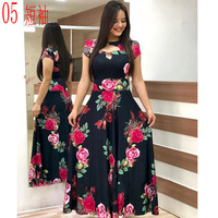 Robe Longue Maxi Décontractée Grande Taille Femme, Col Évidé à Manches Courtes, Imprimé Floral pour l'Été