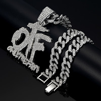 Collier pendentif familial OTF plaqué or 14 carats, chaîne cubaine glacée, style hip-hop graffiti, pendentif personnalisé nom/lettre en alliage de zinc