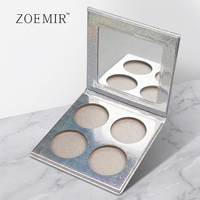 Palette de fards à paupières vide en carton 4 couleurs, palette de maquillage magnétique argentée avec miroir, emballage carré pour blush et contour