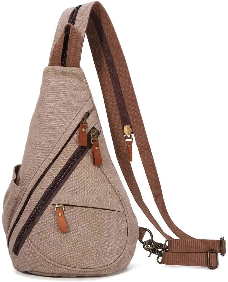 Canvas Leather Chest Bag For Men Women Casual Crossbody Backpack Shoulder Daypack