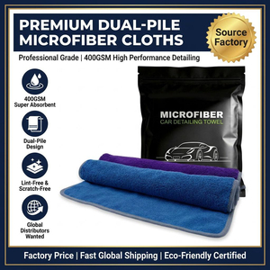 Serviette en microfibre double face 400 GSM haute et basse densité pour voiture, chiffon de detailing sans rayures pour le cirage et le polissage - Product Image 1