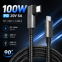 Câble USB C à 90 degrés 20V 5A 100W PD Charge rapide USB 3.1 Transfert 10 Go Connecteur USB 2.0 Tressé Haute Qualité Logo Personnalisé OEM