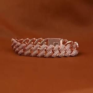 Moissanite Rose Gold Cuban Link Bracelet 925 Sterling Silver Plated Brilliant Cut Trendy Hip Hop Style Everyday Gift Jewelry - Product Image 4