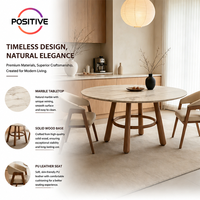 Table à manger ronde en marbre de luxe italienne moderne avec pieds en bois massif noyer, mobilier de salle à manger Wabi Sabi pour la maison et les restaurants