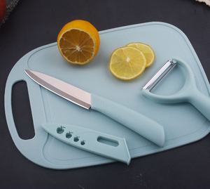 Ensemble <span class=keywords><strong>de</strong></span> trois pièces en acier inoxydable couteau à fruits manuel éplucheur <span class=keywords><strong>de</strong></span> melon coupe-légumes ménager planche à découper en PP pour éplucher la cuisine - Product Image 1