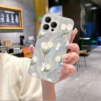 Coque de téléphone portable transparente antichoc peinte avec motif de petit lapin en peluche et tulipe de dessin animé, 16 grands trous
