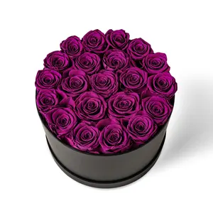 MC רעיונות למוצרים חדשים 21 יחידות פרחים משומרים סגולים קופסא שחורה בסיסית מתנות יום האהבה לאמא ורדים נצחיים עם מכסה