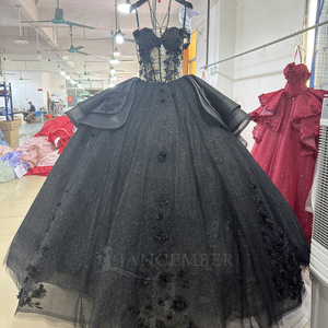 Dy20259-3 Robes de Quinceañera Princesse Noires Élégantes avec Appliques Pailletées, Robe de Bal en Tulle Dos Nu, Traîne Chapelle, pour 15 et 16 ans - Product Image 5