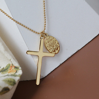 Collier chaîne longue en acier inoxydable plaqué or pour femme, style automne-hiver, avec pendentifs ovales croix Jésus et Madone