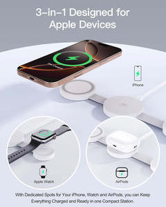 GEBRA Y9 Estación de Carga Inalámbrica Magnética Plegable 3 en 1 con Puerto Tipo-C, Carga Rápida de 15W, Protección Contra Cortocircuitos para Teléfonos y Auriculares - Product Image 2