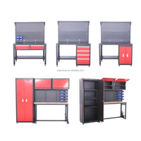 Banc de travail modulaire robuste pour garage avec armoire à 2 portes, panneau perforé, armoire à outils, plateau en bois, OBM personnalisable, facile à assembler