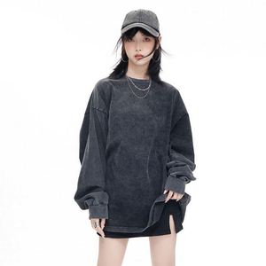 230g Cotton Casual Heavy Dressed T-shirt Long Sleeve Large Size Shoulder-drop Washed Vintage Autumn Loose Fit T Shirts - Product Image 1
