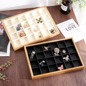 Jewelry Tray 12 Grids Solid Wood Storage Box For Earrings <b>Rings</b> Necklace Display Organizer With Black And Cream Liners - Product Image 1