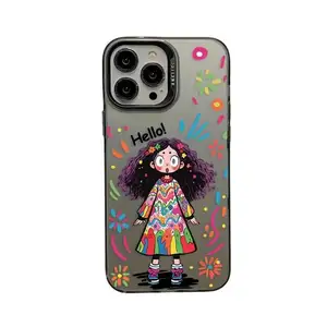 OEM custom colourful silver PC phone case print curly hair girls back cover for iPhone 15 pro max 14 13 12 mini XS XR 7 8 plus