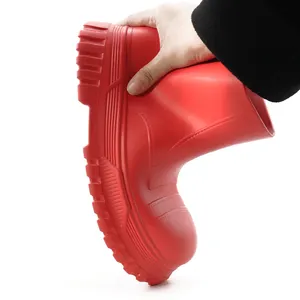 Botas de lluvia personalizadas Lapps, calzado de agua suave, impermeable, antideslizante, botines de neopreno rojo Eva