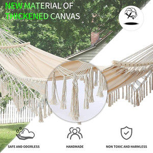 <span class=keywords><strong>Hamac</strong></span> <span class=keywords><strong>double</strong></span> en <span class=keywords><strong>toile</strong></span> pour l'extérieur, camping, loisirs intérieurs, balançoire portable, pompons, barres courbes, capacité de 200 kg, vente en gros - Product Image 3
